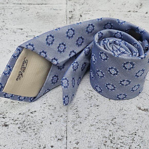 Tasso Elba Men Tie Blue 100% silk Handmade Necktie Classic Tie - Picture 5 of 9